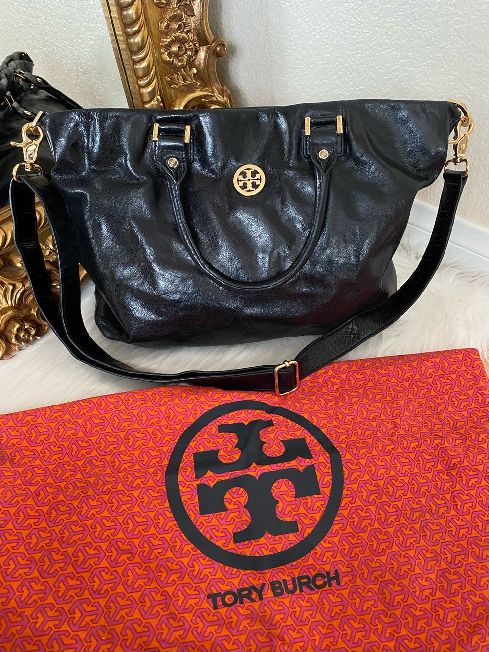 Tory Burch Dena Crinkled Leather Crossbody Shoulder Bag
